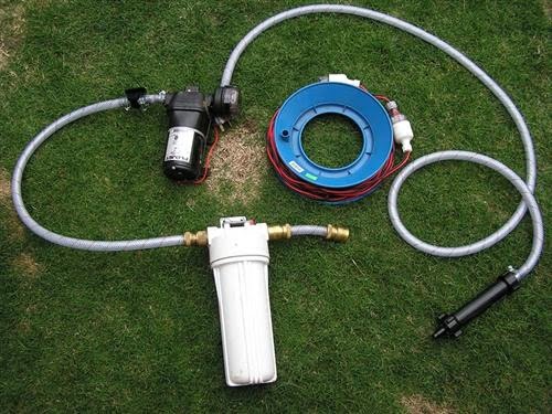 OzRoamer water filter setup for travelling