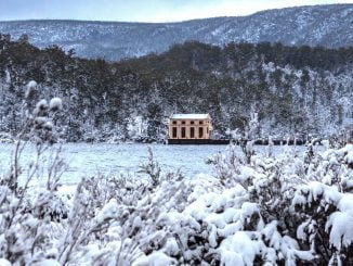 Pumphouse Point in snow