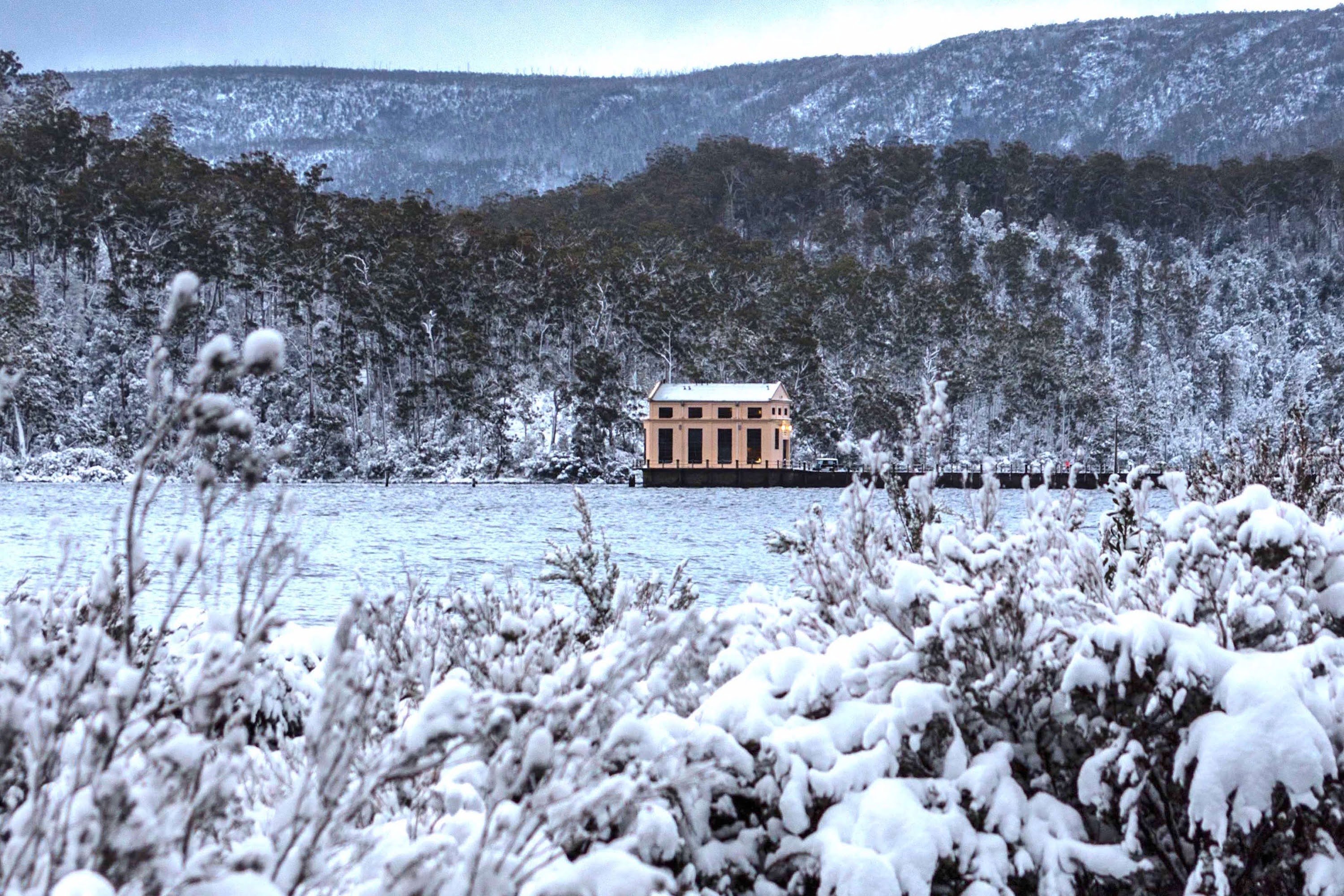 Pumphouse Point in snow