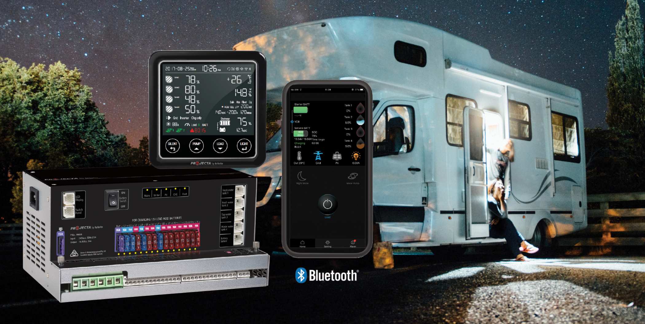 RV and Caravan power management systems include a Bluetooth compatible model – PM300-BT.