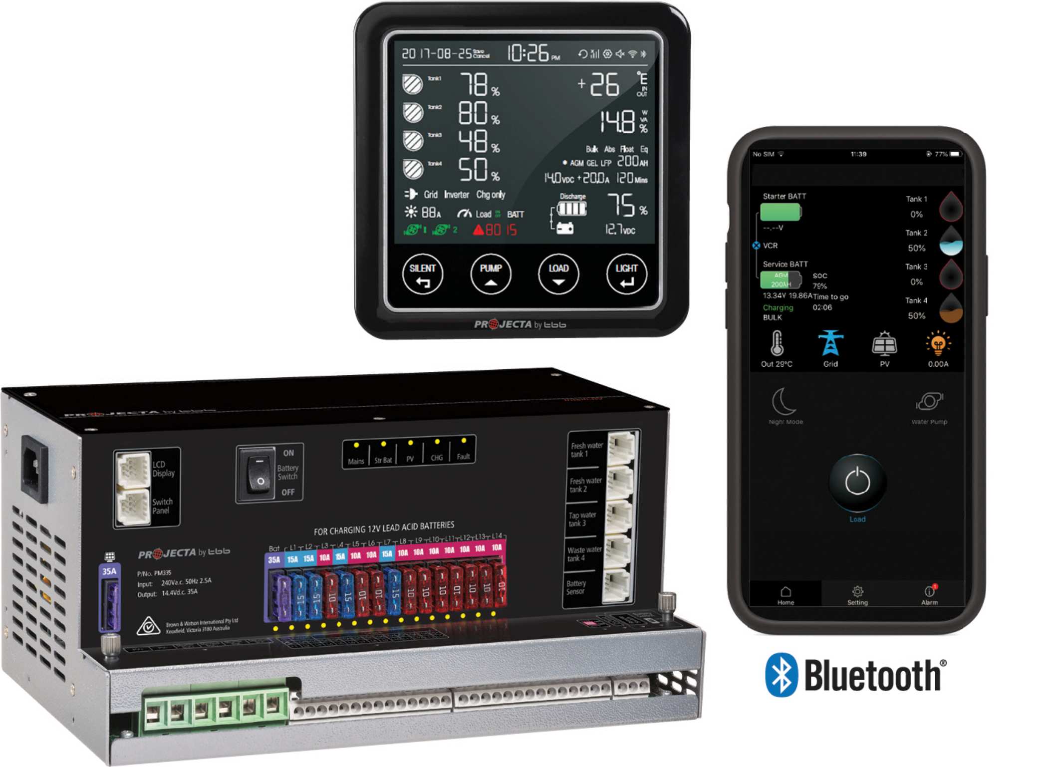 RV and Caravan power management systems include a Bluetooth compatible model – PM300-BT.